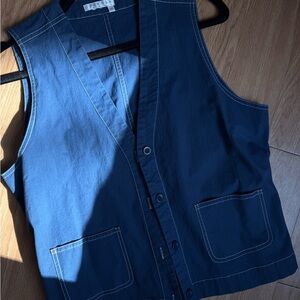Navy Button-Front Utility Vest with Contrast Stitching